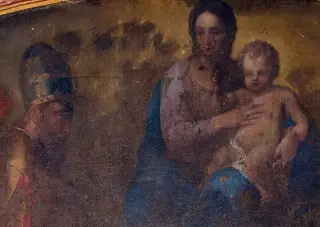 Tela absidale particolare della Madonna col Bambino - Pieve di Santa Maria in Prelio o Santa Maria della Neve a Silvano d'OrbaFrazione La Pieve