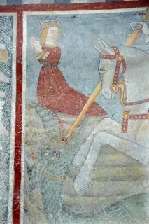 San Giorgio e il drago dettaglio - Chiesa o Cappella di Sainte-Marie Madeleine de Villa a GressanFrazione La Madeleine