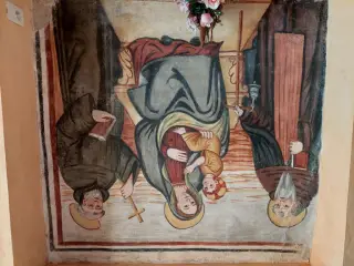 Madonna col Bambino tra Sant'Antonio e santo - Cappella o Santuario di Madonna Lunga o Vergine Assunta a Montanera