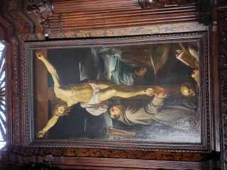San Francesco in adorazione del Crocifisso di Carlo Vacca - Santuario della Madonna dei Laghi a Avigliana