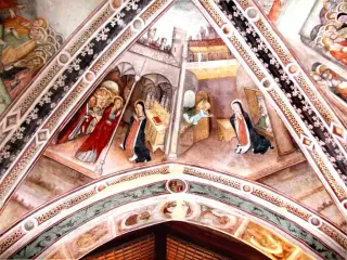 Volta, vele, storie della Vergine, Maria chiede a Gesù il tempo di sua morte, l'angelo annuncia - Chiesa della Madonna della Stella a Pianezza