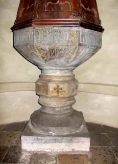 Fonte battesimale - Campanile Antica Chiesa di San Giovanni Battista a Barge