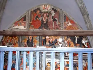 Visione d'insieme dalla cantoria, particolare - Cappella di San Cristoforo o dell'Annunziata a SalbertrandFrazione Oulme