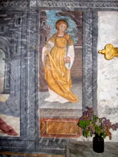 Santa Barbara, particolare - Cappella di San Cristoforo o dell'Annunziata a SalbertrandFrazione Oulme