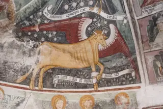 Simboli degli evangelisti:bue - Pieve di San Pietro a Casalvolone