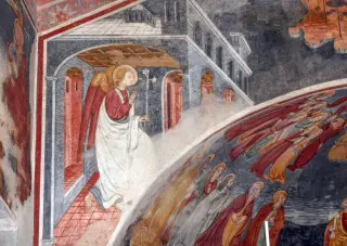 Annunciazione sinistra - Oratorio o Chiesa di Santa Maria di Linduno o Lindeno a MomoFrazione Linduno