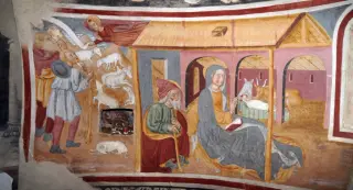 Annuncio ai pastori e Natività - Oratorio o Chiesa di Santa Maria di Linduno o Lindeno a MomoFrazione Linduno