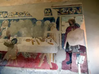 Navata, parete Sud, Ultima cena e San Giacomo - Cappella di Santa Maria Assunta o della Stella a MacelloFrazione Stella