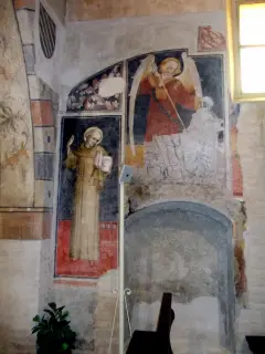 Navata, parete Sud, San Bernardino da Siena e san Michele Arcangelo - Cappella di Santa Maria Assunta o della Stella a MacelloFrazione Stella