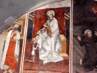 Presbiterio, parete Nord, ex voto Bona Solaro e San Marco - Cappella di Santa Maria Assunta o della Stella a MacelloFrazione Stella