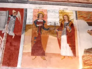 Cappella Botoneri parete Nord - sante Lucia ed Apollonia, particolare - Santuario di San Magno a Castelmagno