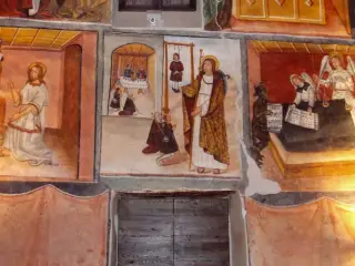Cappella Botoneri controfacciata - miracolo di Santo Domingo de la Calzada, datato 1525 - Santuario di San Magno a Castelmagno