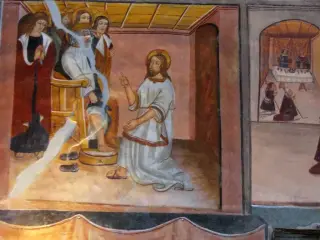 Cappella Botoneri controfacciata - la lavanda dei piedi - Santuario di San Magno a Castelmagno