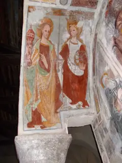 Nicchia campanile, intradosso, santa Barbara, santa Caterina - Chiesa di San Pietro o San Peyre a Stroppo