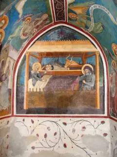 Absidiola Sud, fondo, Natività - Chiesa di San Pietro o San Peyre a Stroppo