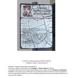 Pannello illustrativo - Cappella dell' Annunciata a ValmalaFrazione Chiot Martin