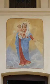 Affresco in facciata - Santuario della Madonna dei Campi a Landiona
